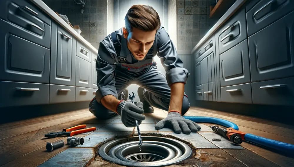 plumber repairing kitchen drain